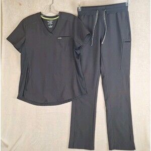Landau Forward Womens Gray Scrub Set Size Medium Top & Small Pants Pockets